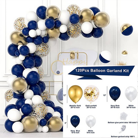 Dark Blue White Theme Balloon Garland Arch Kit