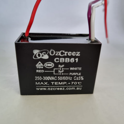 CBB61 2+3uF 3 Wires Fan Starting Capacitor For Ceiling Fan, Exhaust Fan, Dynamo-motor, Hood Fan Capacitor