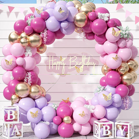 Balloon Garland Kit- purple gold and rose pink balloons