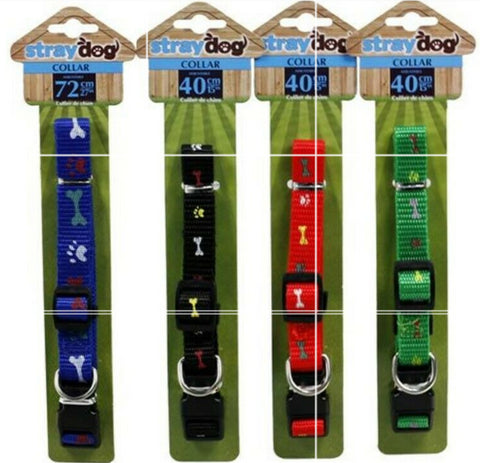 Nylon Adjustable Dog Multicolor Pet Collar With Paw and Bone Print 40cm length