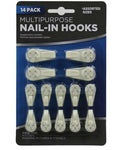 Nail In Hooks Multi Purpose Home Organisation Wall Clip Hook- Pack of 14