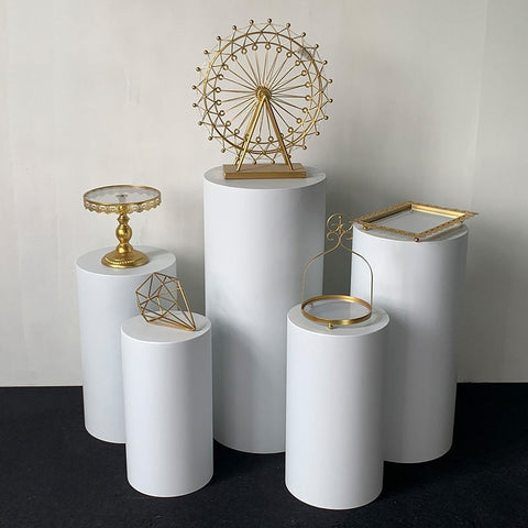 Round Cylinder Metal Plinths White